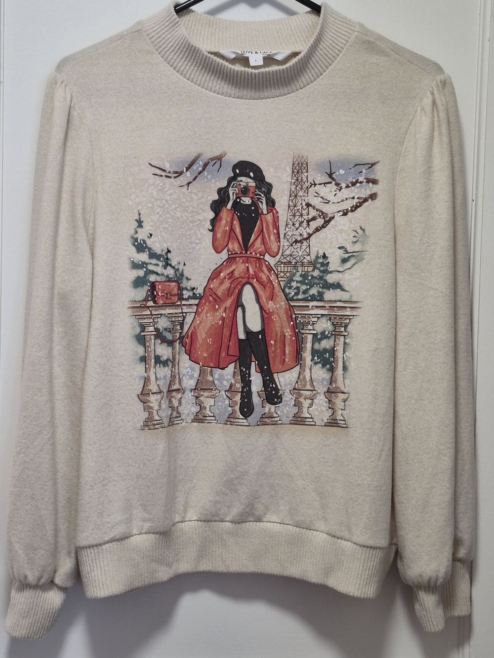 Aris Cream Crewneck Sweater with Red Coat Illustration